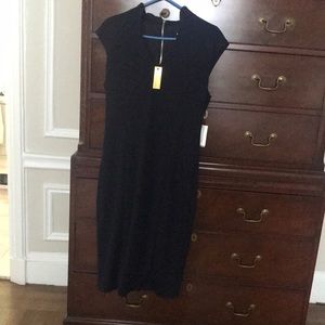 Stunning navy blue lined crepe sheath 44 inches  shoulder to hem; never worn.